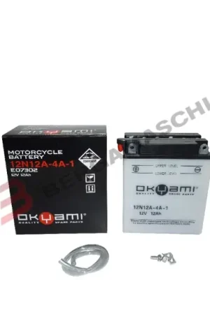 BATTERIA OKYAMI 12N12A-4A-1 HONDA CB 400 FOUR, CBX 550, YAMAHA XJ 650 ENTRA X APPLICAZIONI Quantità Limitata